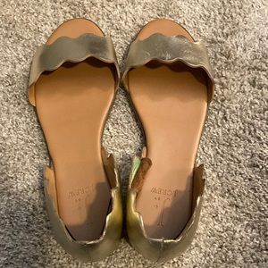 J Crew gold slide on sandals.
